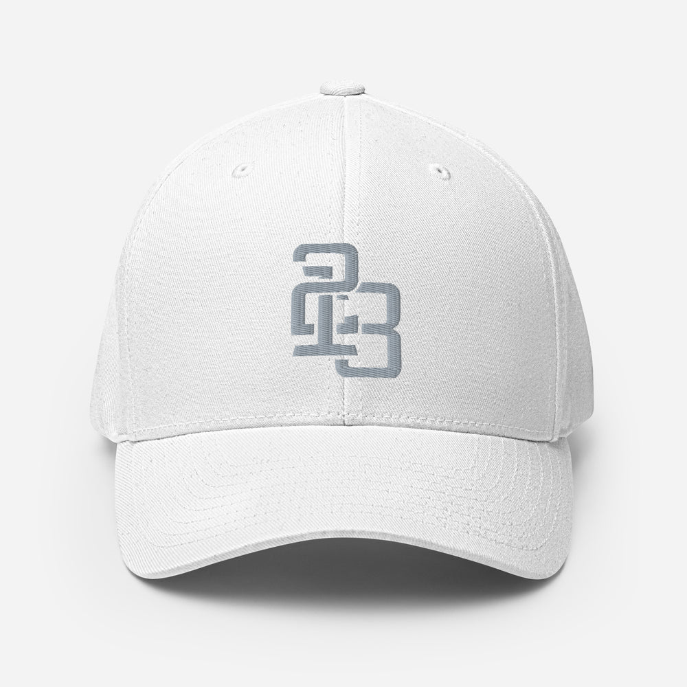 "213" Structured Twill Cap | Flexfit 6277 | E Luna SELECT Tricrest 3 Grey Thread Front, Left Side & Back Logos