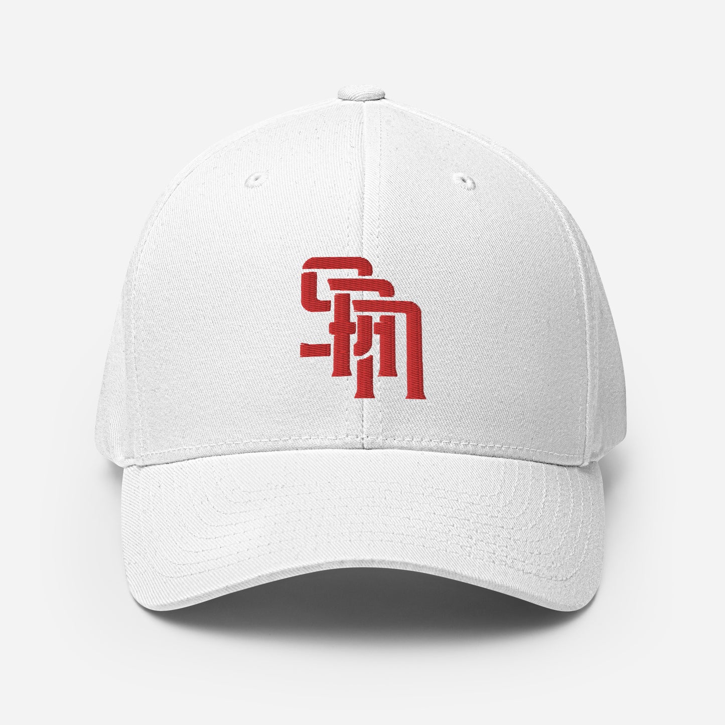 "SAN" Structured Twill Cap | Flexfit 6277 | E Luna Brand PREMIUM Quadcrest 4 Red Thread Logos: Front, Left, Right Signature & Back [3D Puff Edition]