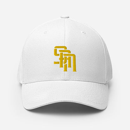 "SAN" Structured Twill Cap | Flexfit 6277 | E Luna Brand PREMIUM Quadcrest 4 Gold Thread Logos: Front, Left, Right Signature & Back [3D Puff Edition]