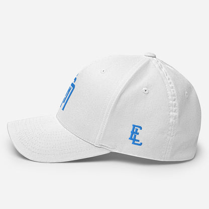 "SAN" Structured Twill Cap | Flexfit 6277 | E Luna Brand ESSENTIAL Duocrest 2 Aqua/Teal Thread Logos: Front & Left