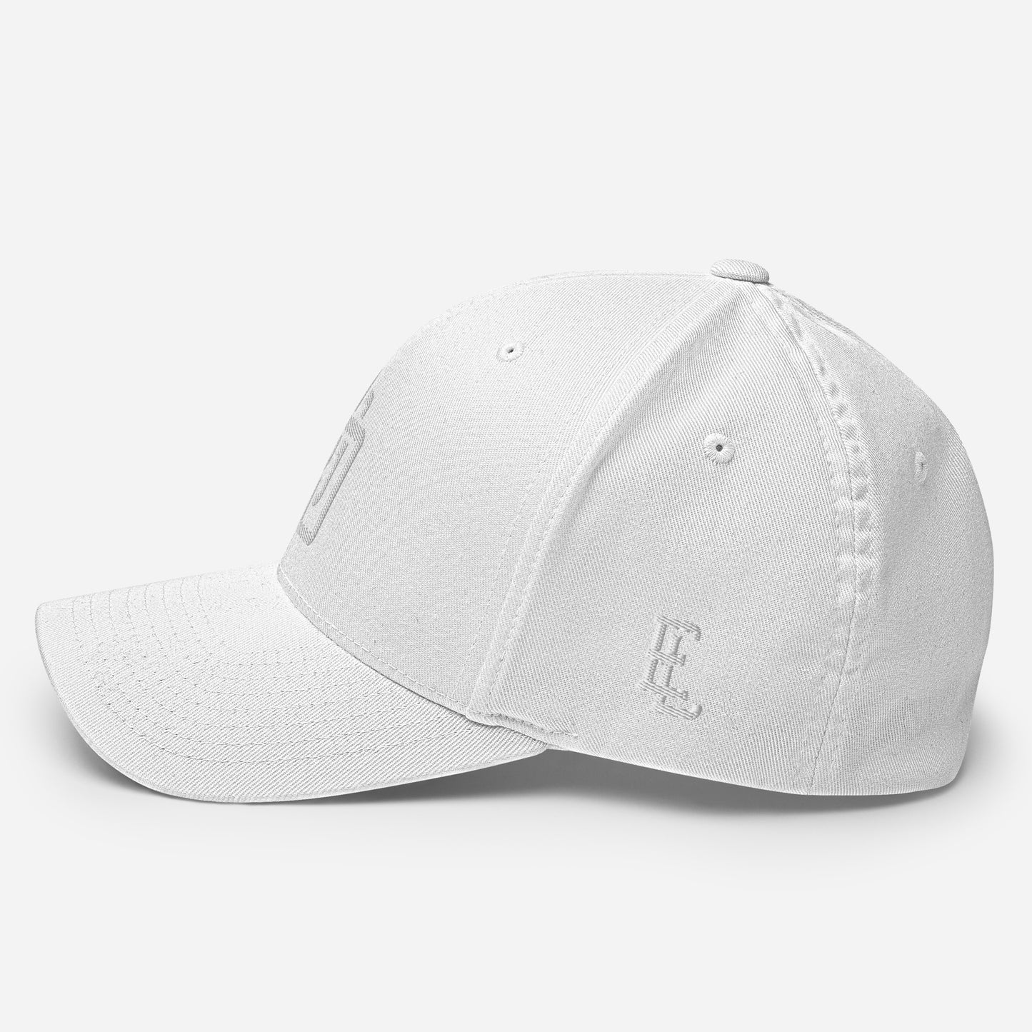 "DGO" Structured Twill Cap | Flexfit 6277 | E Luna Brand ESSENTIAL Duocrest 2 White Thread Logos: Front & Left