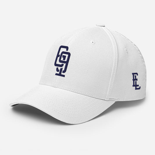 "619" Structured Twill Cap | Flexfit 6277 | E Luna SELECT Tricrest 3 Navy Thread Front, Left Side & Back Logos