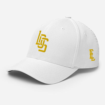 "LOS" Structured Twill Cap | Flexfit 6277 | E Luna ESSENTIAL Duocrest 2 Gold Thread Front & Left Side Logos