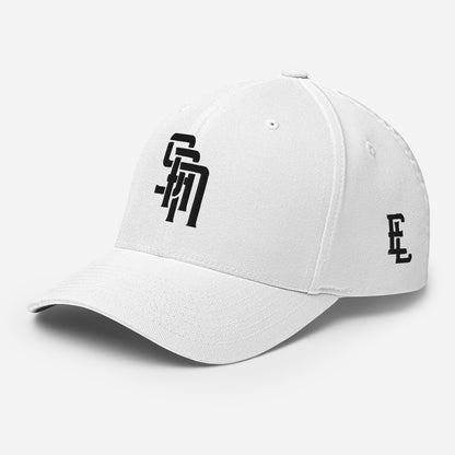 "SAN" Structured Twill Cap | Flexfit 6277 | E Luna Brand PREMIUM Quadcrest 4 Black Thread Logos: Front, Left, Right Signature & Back [3D Puff Edition]