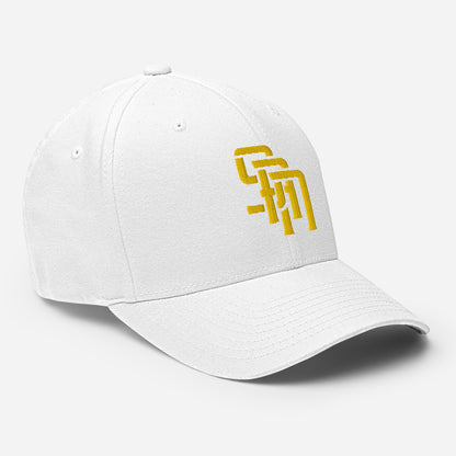 "SAN" Structured Twill Cap | Flexfit 6277 | E Luna Brand ESSENTIAL Duocrest 2 Gold Thread Logos: Front & Left