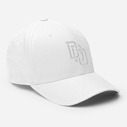 "DGO" Structured Twill Cap | Flexfit 6277 | E Luna Brand ESSENTIAL Duocrest 2 White Thread Logos: Front & Left