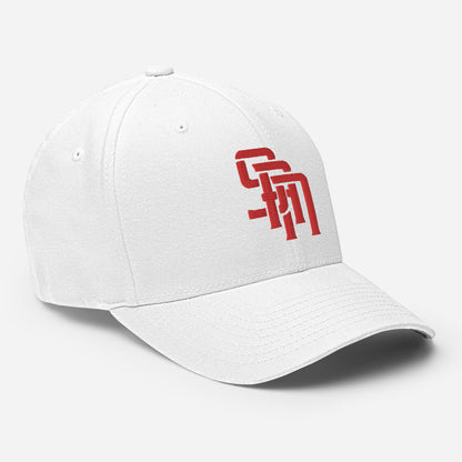 "SAN" Structured Twill Cap | Flexfit 6277 | E Luna Brand SELECT Tricrest 3 Red Thread Logos: Front, Left & Back [3D Puff Edition]