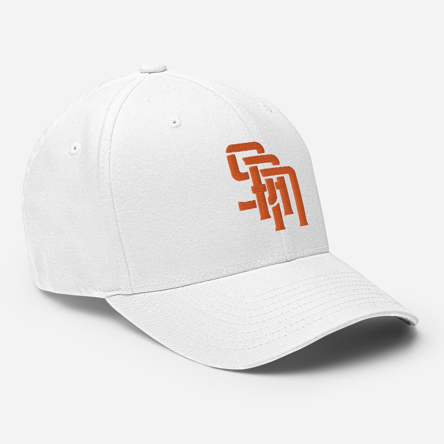 "SAN" Structured Twill Cap | Flexfit 6277 | E Luna Brand SELECT Tricrest 3 Orange Thread Logos: Front, Left & Back [3D Puff Edition]