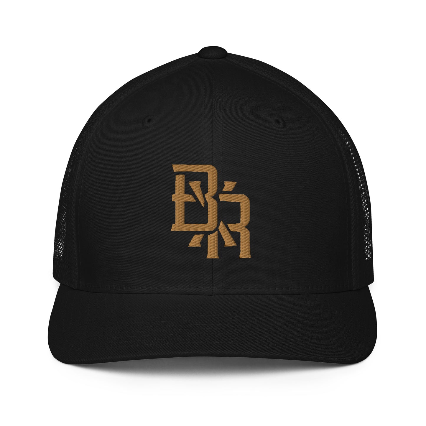 "BXR" Closed-Back Trucker Cap | Flexfit 6511 | E Luna CLASSIC Solocrest 1 Old Gold Thread Front Logo