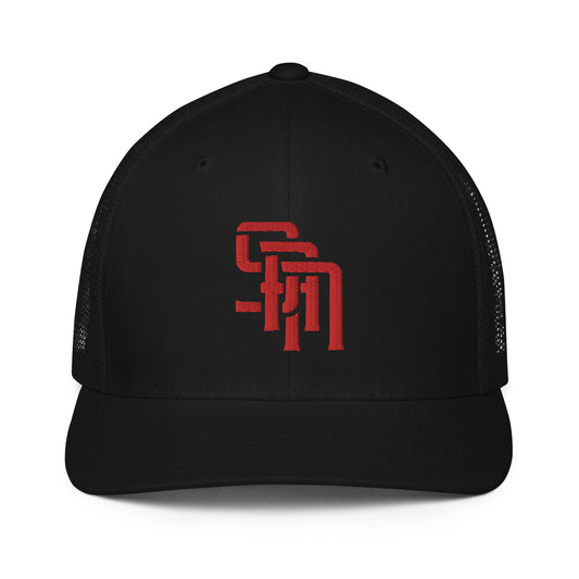 "SAN" Closed-Back Trucker Cap | Flexfit 6511 | E Luna Brand CLASSIC Solocrest 1 Red Thread Front Logo