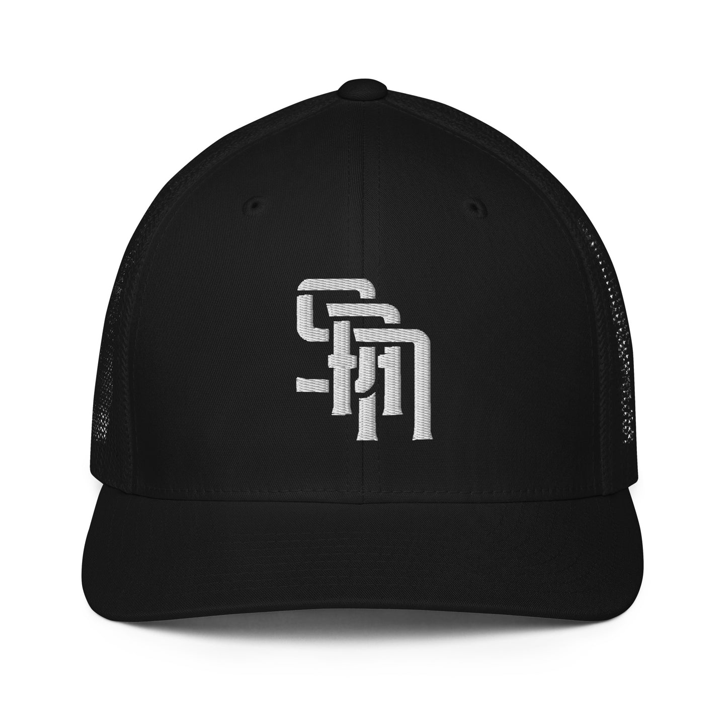 "SAN" Closed-Back Trucker Cap | Flexfit 6511 | E Luna Brand CLASSIC Solocrest 1 White Thread Front Logo