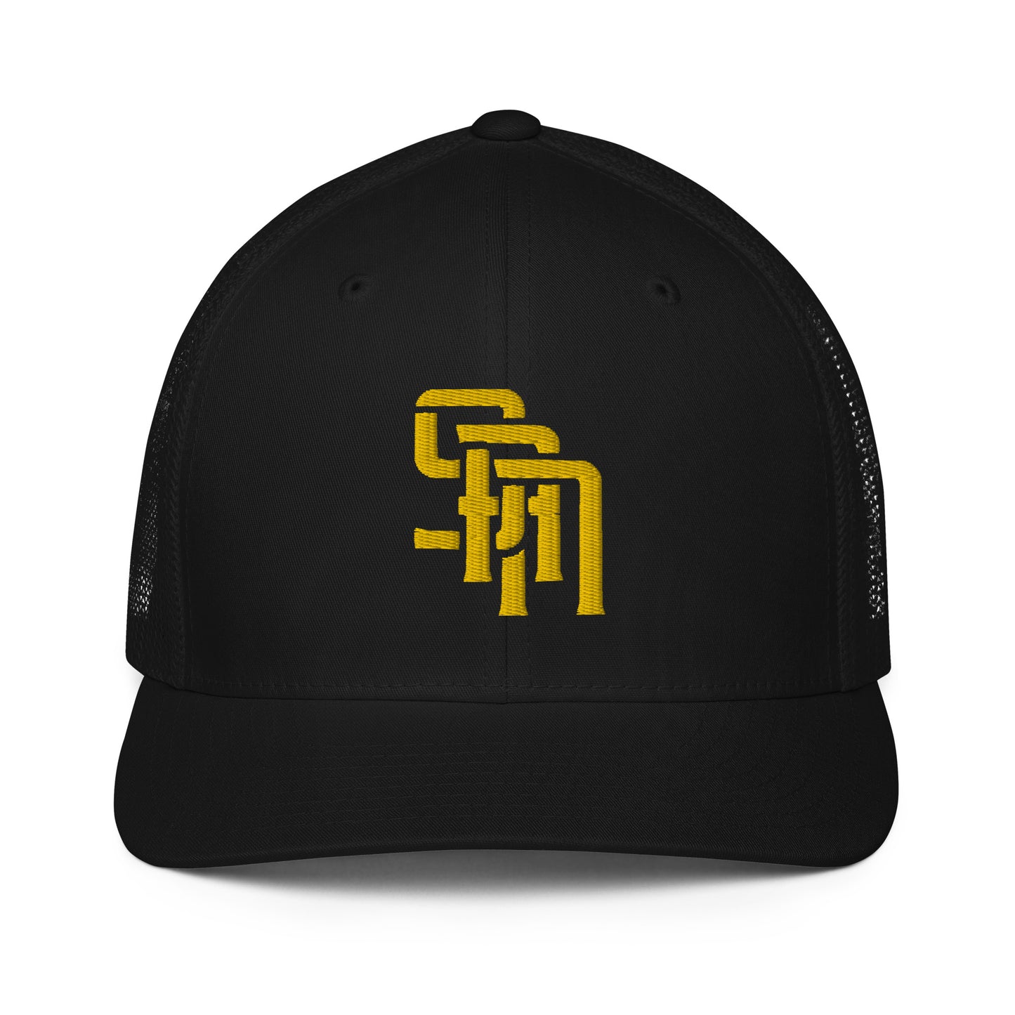 "SAN" Closed-Back Trucker Cap | Flexfit 6511 | E Luna Brand CLASSIC Solocrest 1 Gold Thread Front Logo