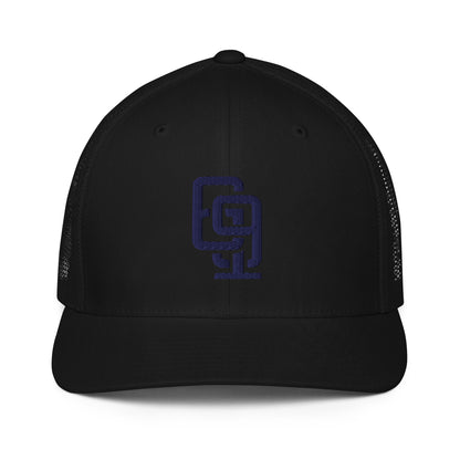 "619" Closed-Back Trucker Cap | Flexfit 6511 | E Luna CLASSIC Solocrest 1 Navy Thread Front Logo