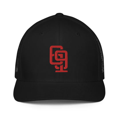 "619" Closed-Back Trucker Cap | Flexfit 6511 | E Luna CLASSIC Solocrest 1 Red Thread Front Logo