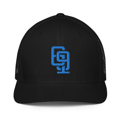 "619" Closed-Back Trucker Cap | Flexfit 6511 | E Luna CLASSIC Solocrest 1 Aqua/Teal Thread Front Logo