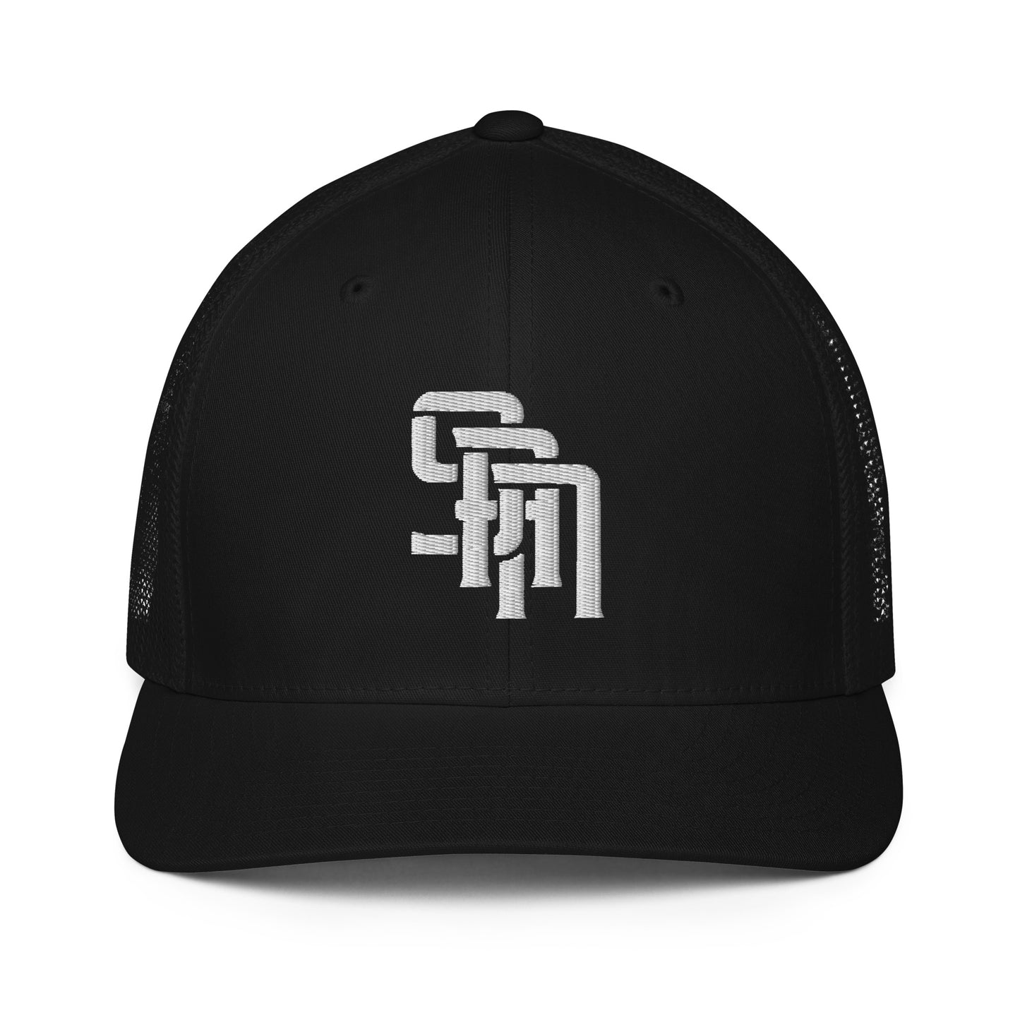 "SAN" Closed-Back Trucker Cap | Flexfit 6511 | E Luna Brand CLASSIC Solocrest 1 White Thread Front Logo [3D Puff Edition]