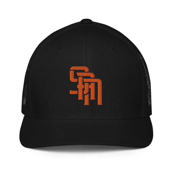 "SAN" Closed-Back Trucker Cap | E Luna Brand CLASSIC | 1 Orange Thread Logo | 3D Puff Edition