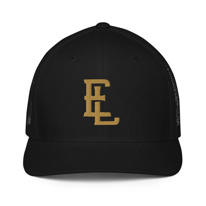 "EL" Closed-Back Trucker Cap | E Luna Brand CLASSIC | 1 Old Gold Thread Logo | 3D Puff Edition