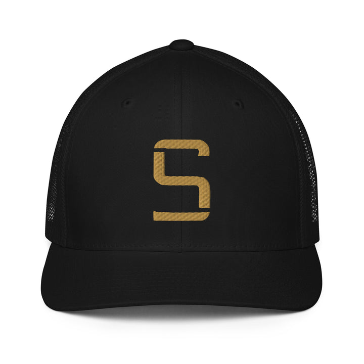 "S" Closed-Back Trucker Cap | E Luna Brand CLASSIC | 1 Old Gold Thread Logo | 3D Puff Edition