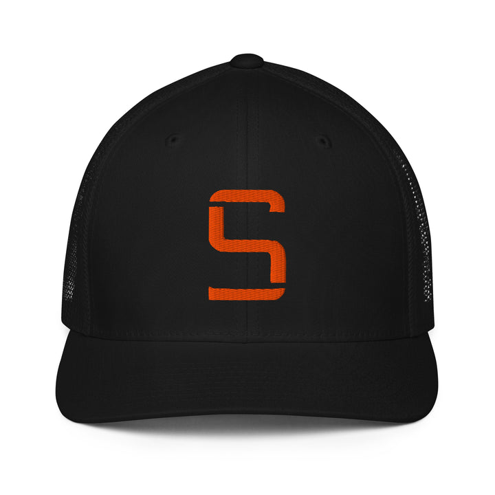 "S" Closed-Back Trucker Cap | E Luna Brand CLASSIC | 1 Orange Thread Logo | 3D Puff Edition