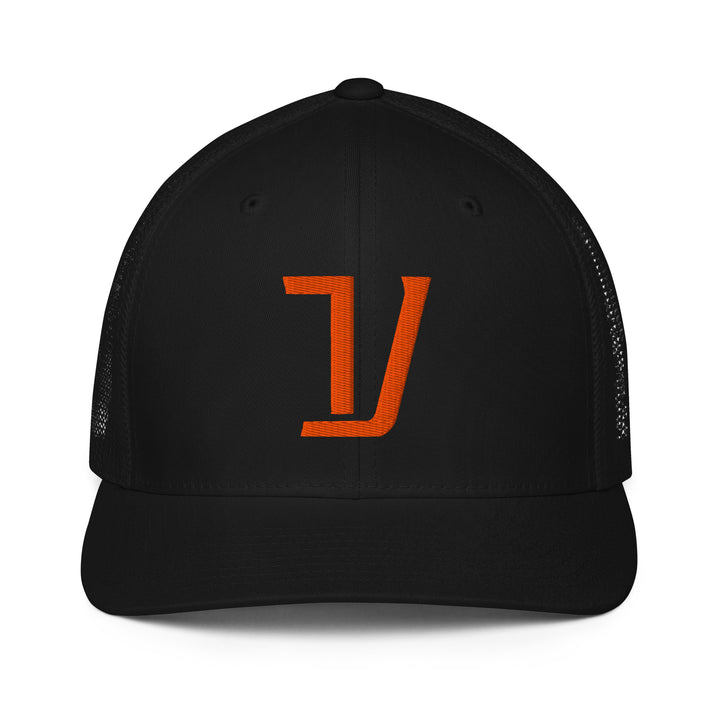 "V" Closed-Back Trucker Cap | E Luna Brand CORE | 1 Orange Thread Logo