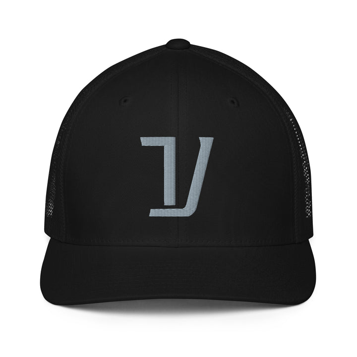 "V" Closed-Back Trucker Cap | E Luna Brand CLASSIC | 1 Grey Thread Logo | 3D Puff Edition