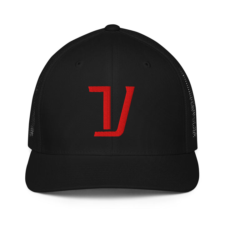 "V" Closed-Back Trucker Cap | E Luna Brand CLASSIC | 1 Red Thread Logo | 3D Puff Edition