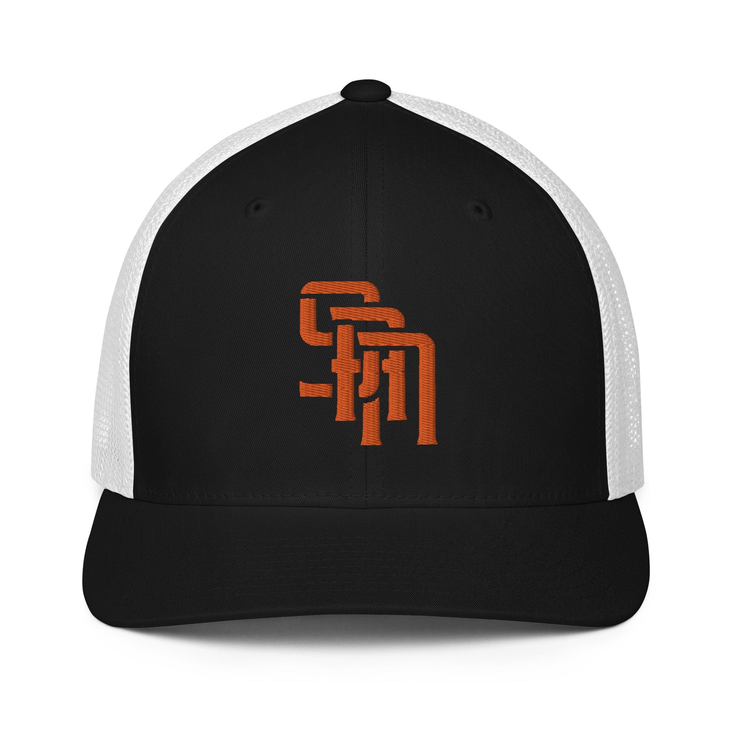 "SAN" Closed-Back Trucker Cap | Flexfit 6511 | E Luna Brand CLASSIC Solocrest 1 Orange Thread Front Logo