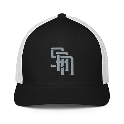 "SAN" Closed-Back Trucker Cap | Flexfit 6511 | E Luna Brand CLASSIC Solocrest 1 Grey Thread Front Logo