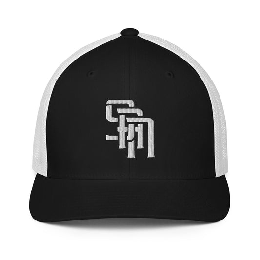 "SAN" Closed-Back Trucker Cap | Flexfit 6511 | E Luna Brand CLASSIC Solocrest 1 White Thread Front Logo