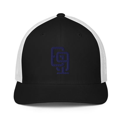 "619" Closed-Back Trucker Cap | Flexfit 6511 | E Luna CLASSIC Solocrest 1 Navy Thread Front Logo