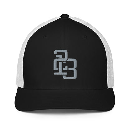 "213" Closed-Back Trucker Cap | Flexfit 6511 | E Luna CLASSIC Solocrest 1 Grey Thread Front Logo