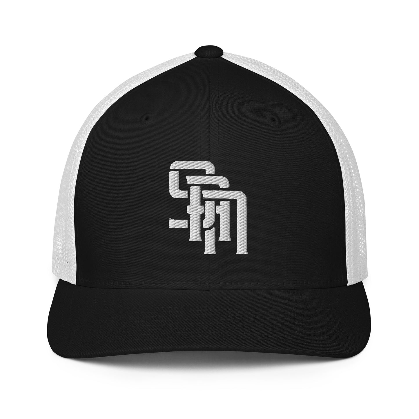 "SAN" Closed-Back Trucker Cap | Flexfit 6511 | E Luna Brand CLASSIC Solocrest 1 White Thread Front Logo [3D Puff Edition]