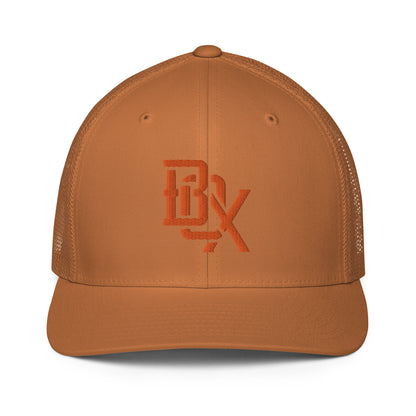 "BOX" Closed-Back Trucker Cap | Flexfit 6511 | E Luna CLASSIC Solocrest 1 Orange Thread Front Logo