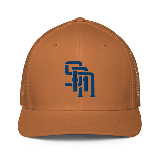 "SAN" Closed-Back Trucker Cap | Flexfit 6511 | E Luna Brand CLASSIC Solocrest 1 Royal Thread Front Logo