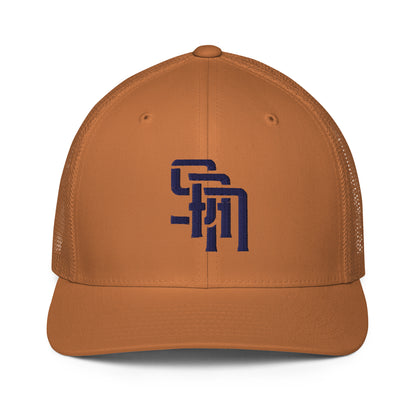 "SAN" Closed-Back Trucker Cap | Flexfit 6511 | E Luna Brand CLASSIC Solocrest 1 Navy Thread Front Logo