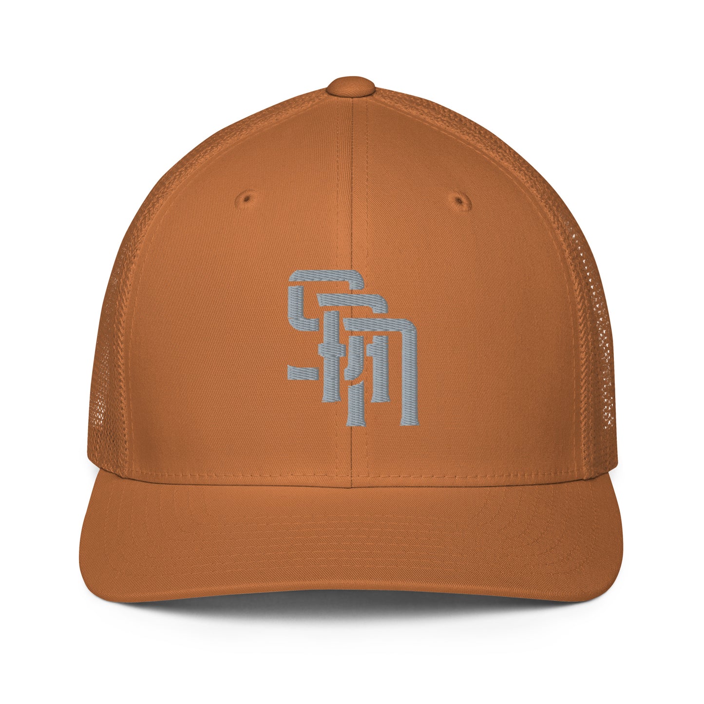 "SAN" Closed-Back Trucker Cap | Flexfit 6511 | E Luna Brand CLASSIC Solocrest 1 Grey Thread Front Logo