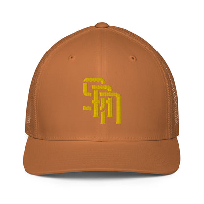 "SAN" Closed-Back Trucker Cap | Flexfit 6511 | E Luna Brand CLASSIC Solocrest 1 Gold Thread Front Logo