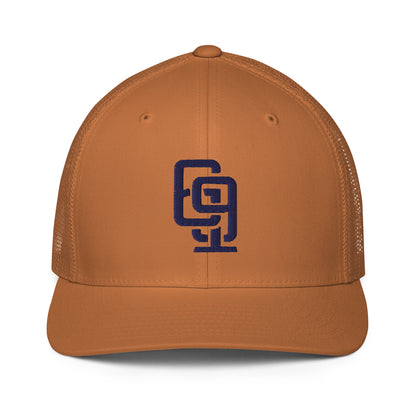 "619" Closed-Back Trucker Cap | Flexfit 6511 | E Luna CLASSIC Solocrest 1 Navy Thread Front Logo
