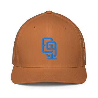 "619" Closed-Back Trucker Cap | Flexfit 6511 | E Luna CLASSIC Solocrest 1 Aqua/Teal Thread Front Logo