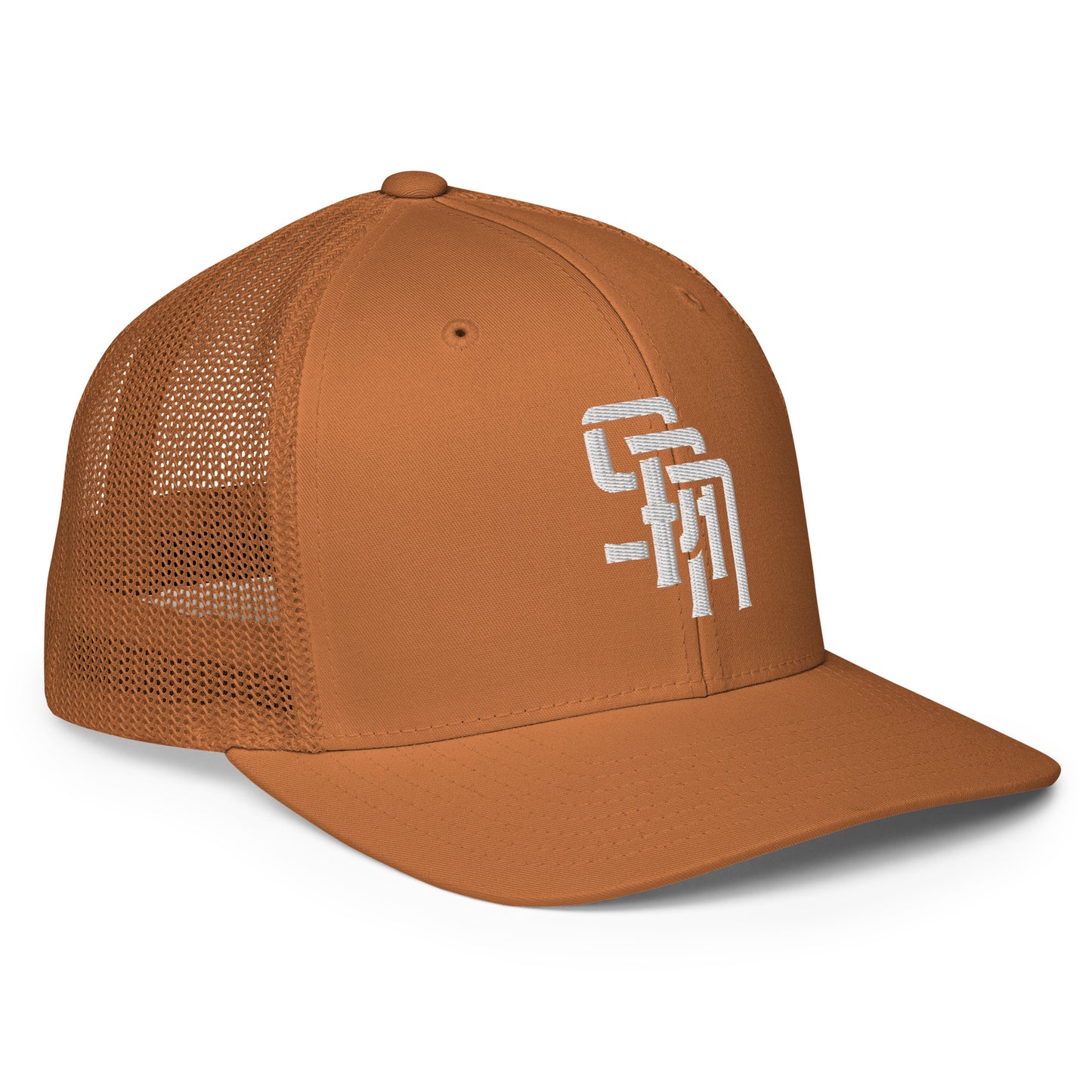 "SAN" Closed-Back Trucker Cap | Flexfit 6511 | E Luna Brand CLASSIC Solocrest 1 White Thread Front Logo