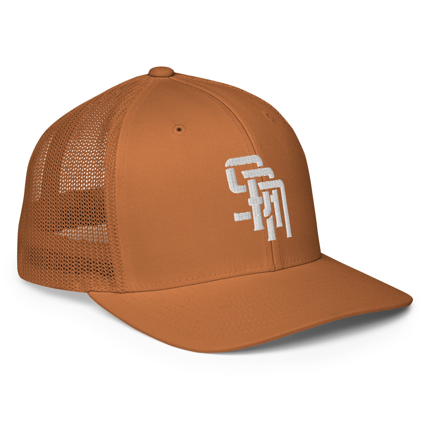 "SAN" Closed-Back Trucker Cap | Flexfit 6511 | E Luna Brand CLASSIC Solocrest 1 White Thread Front Logo [3D Puff Edition]