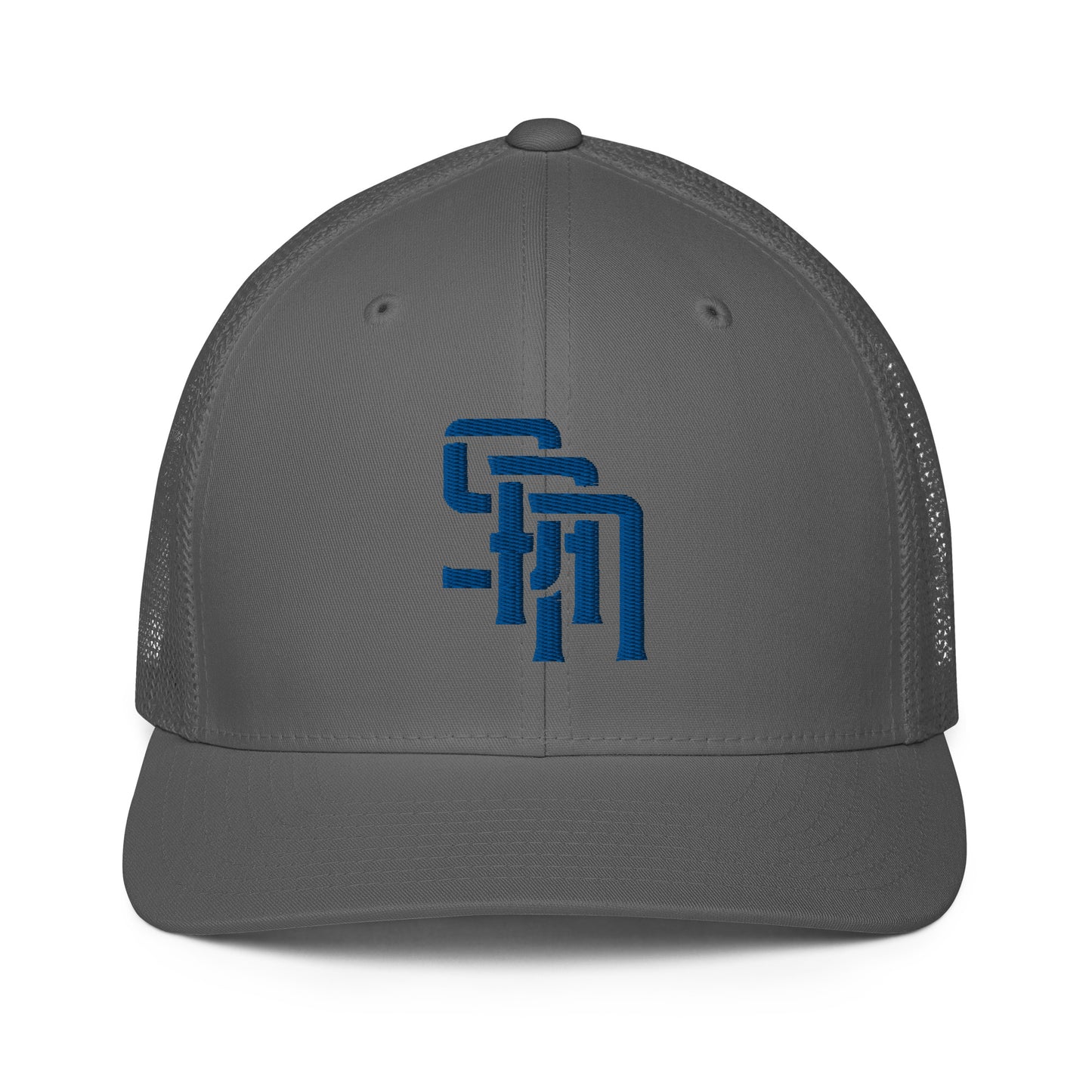 "SAN" Closed-Back Trucker Cap | Flexfit 6511 | E Luna Brand CLASSIC Solocrest 1 Royal Thread Front Logo