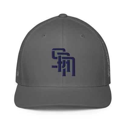 "SAN" Closed-Back Trucker Cap | Flexfit 6511 | E Luna Brand CLASSIC Solocrest 1 Navy Thread Front Logo