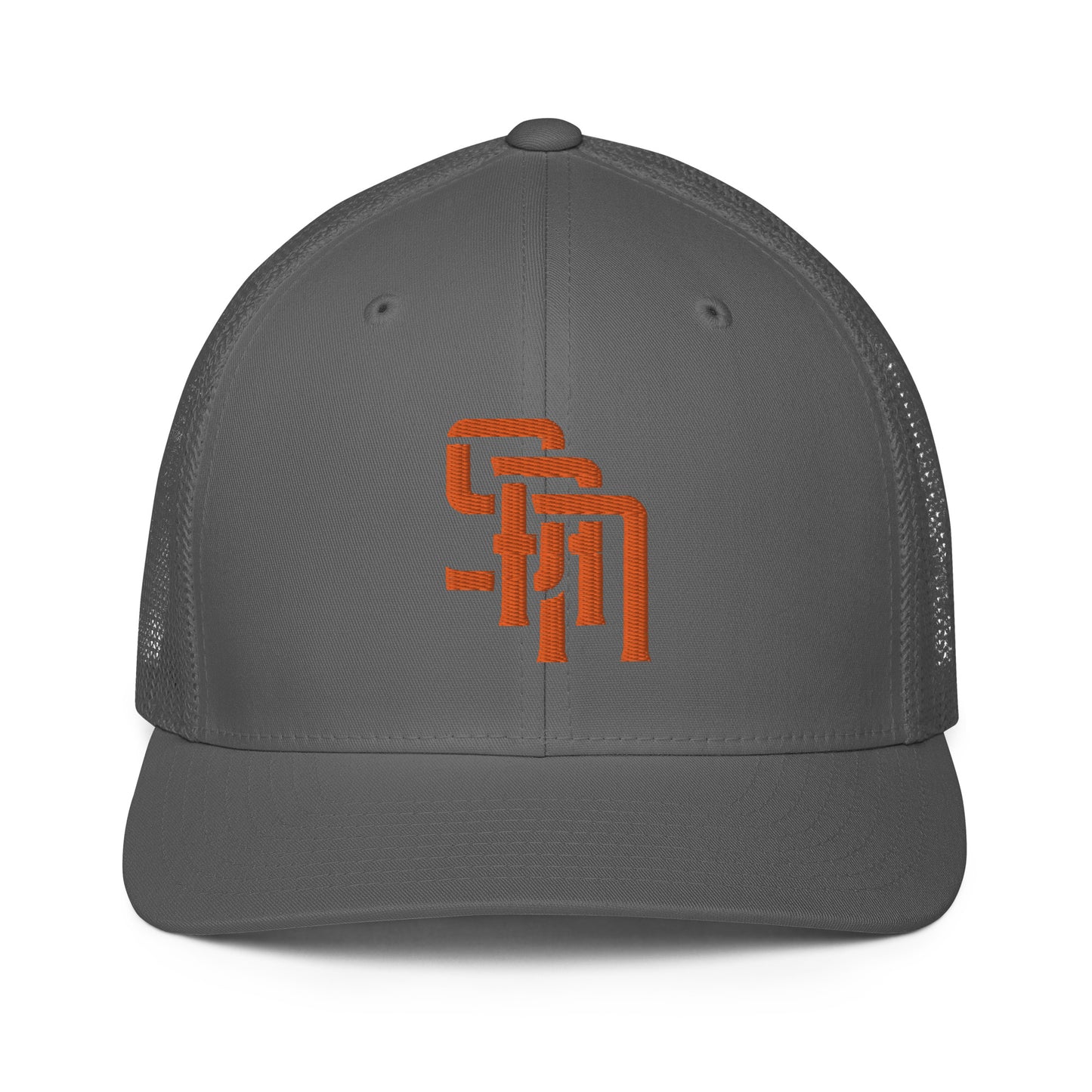 "SAN" Closed-Back Trucker Cap | Flexfit 6511 | E Luna Brand CLASSIC Solocrest 1 Orange Thread Front Logo