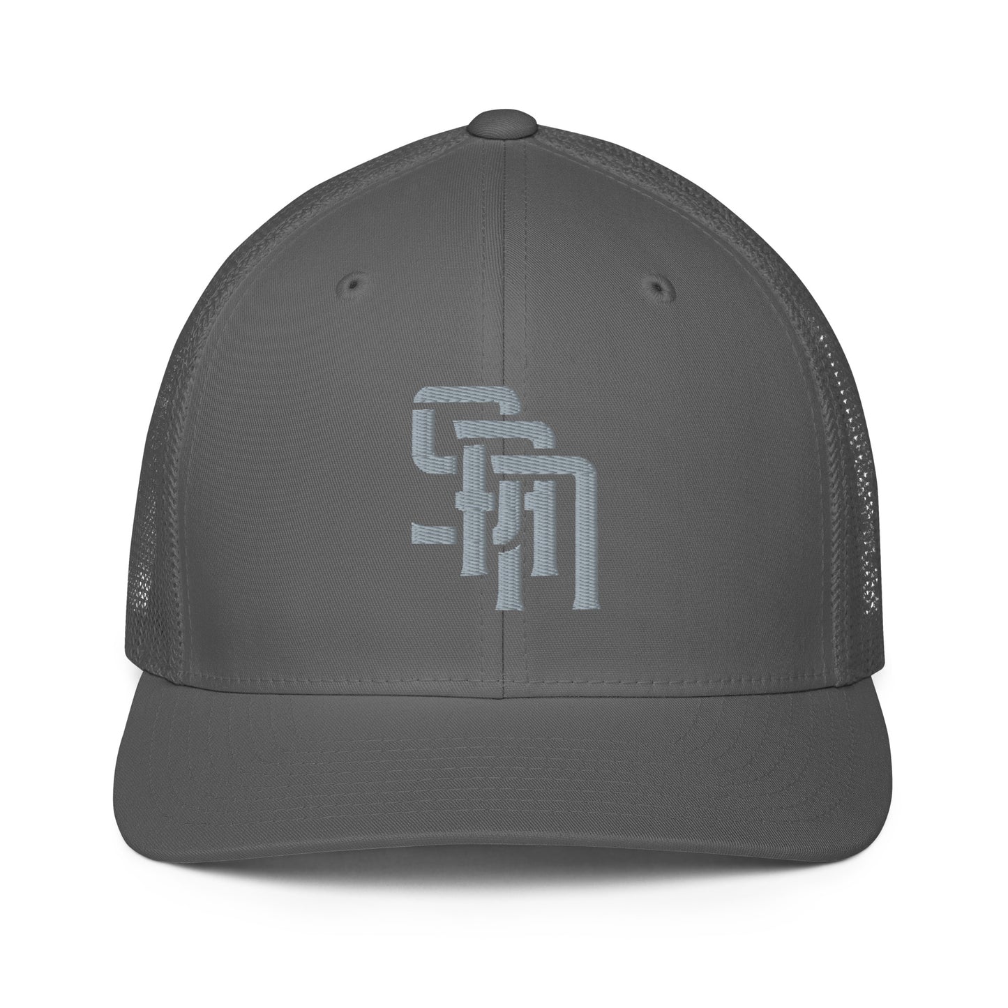 "SAN" Closed-Back Trucker Cap | Flexfit 6511 | E Luna Brand CLASSIC Solocrest 1 Grey Thread Front Logo