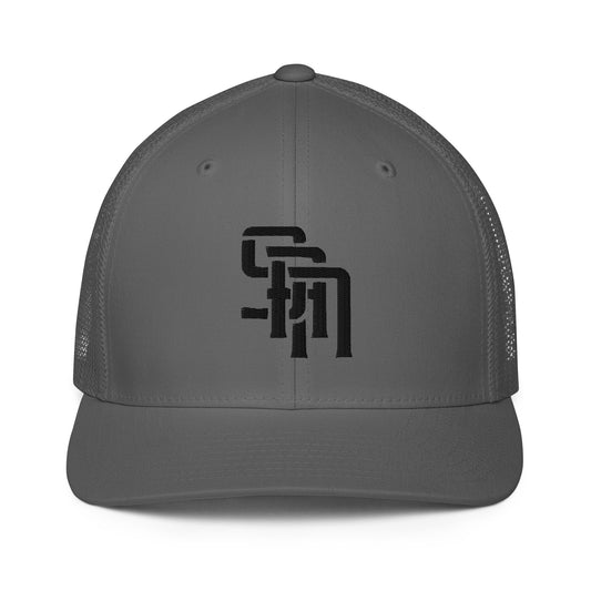 "SAN" Closed-Back Trucker Cap | Flexfit 6511 | E Luna Brand CLASSIC Solocrest 1 Black Thread Front Logo