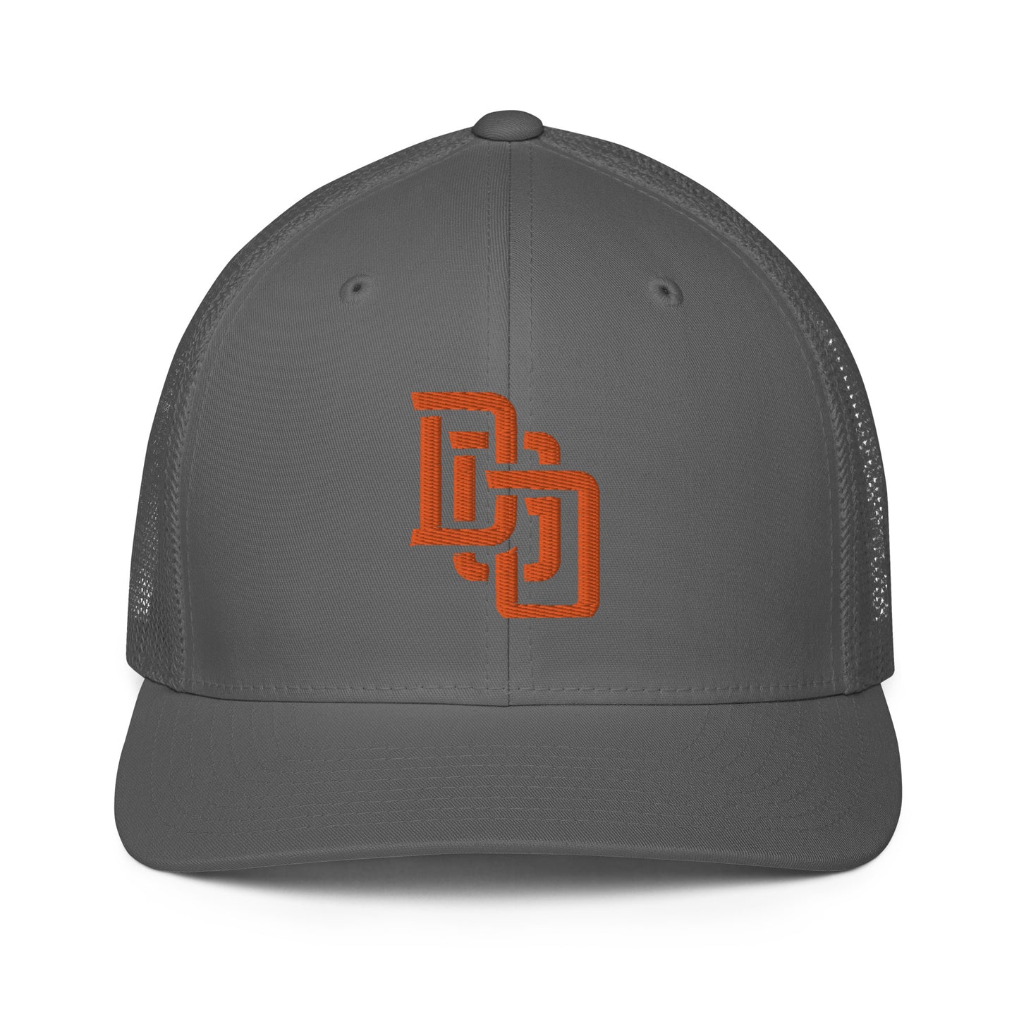 "DGO" Closed-Back Trucker Cap | Flexfit 6511 | E Luna CLASSIC Solocrest 1 Orange Thread Front Logo