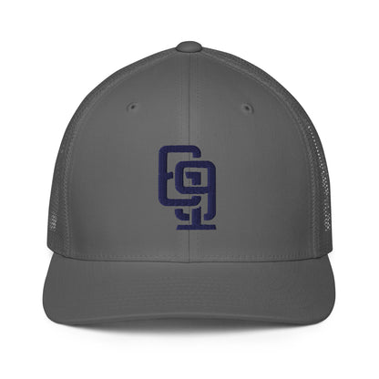 "619" Closed-Back Trucker Cap | Flexfit 6511 | E Luna CLASSIC Solocrest 1 Navy Thread Front Logo