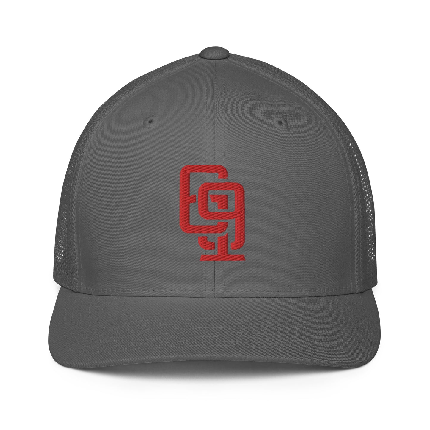 "619" Closed-Back Trucker Cap | Flexfit 6511 | E Luna CLASSIC Solocrest 1 Red Thread Front Logo